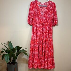 Abel the Label Orange-Red Floral Maxi Dress, XS
